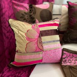 "Designers Guild, Decorative Pillow Cover, Pink & Chocolate Velvet Silk, Bohemian Cushion, Jane Hall Design, 20""/20" - thumbnail 2
