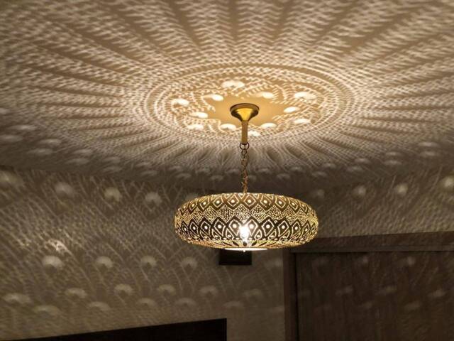 Engraved Moroccan Pendant Light Handmade Brass Home Decor - image 1