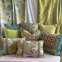 "Designers Guild Floral Pillow Cover Aqua Blue Silk Velvet, 18""x 12" - thumbnail 4