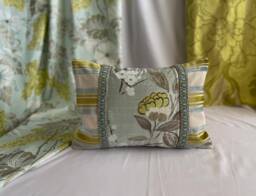 "Designers Guild Floral Pillow Cover Aqua Blue Silk Velvet, 18""x 12" - thumbnail 1