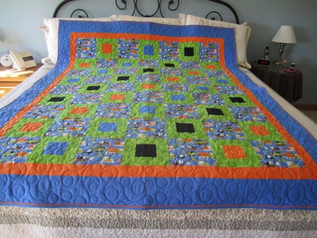 Handmade Dump Truck Quilt & Pillowcase, Twin Size Flannel - image 1