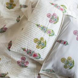 Guldasta Cypress Poppy Blockprint Handstitch Pk Queen Size Quilt Set, Dohar, Handmade Bedding, Christmas Gift, Light Coverlet, Fast Shipping - thumbnail 4
