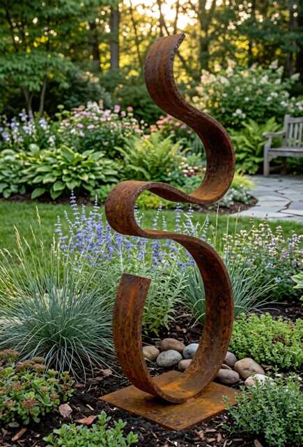 Garden Sculpture Rustic Metal Art Abstract Decor For Outdoors - image 1