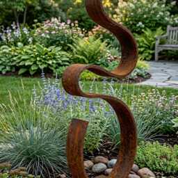 Garden Sculpture Rustic Metal Art Abstract Decor For Outdoors - thumbnail 3