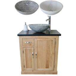 Bathroom Vanity Unit Free Standing Oak Cabinet Black Quartz & Marble Basin 503Bqsbc - thumbnail 2