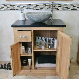Bathroom Vanity Unit Free Standing Oak Cabinet Black Quartz & Marble Basin 503Bqsbc - thumbnail 3