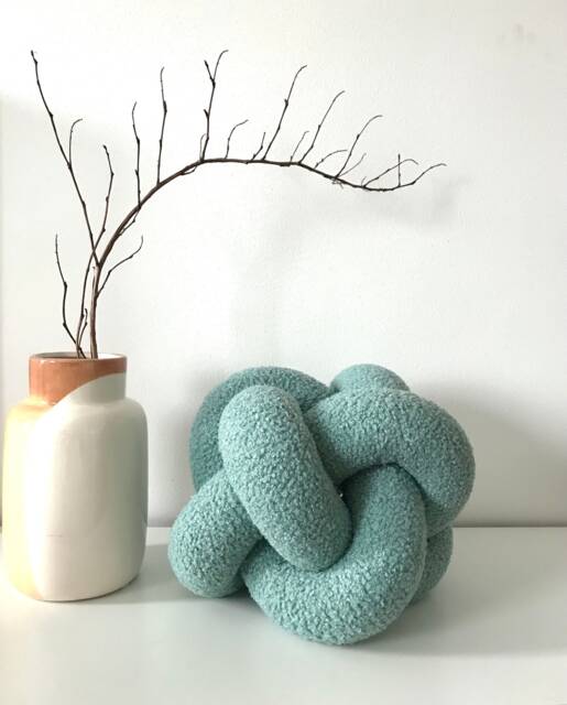 Mint Green Boucle Ball Pillow, Knot Cushion, Round Boucle Cute Accent Throw Pillow - image 1
