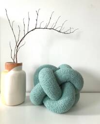 Mint Green Boucle Ball Pillow, Knot Cushion, Round Boucle Cute Accent Throw Pillow - thumbnail 1