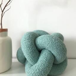 Mint Green Boucle Ball Pillow, Knot Cushion, Round Boucle Cute Accent Throw Pillow - thumbnail 2