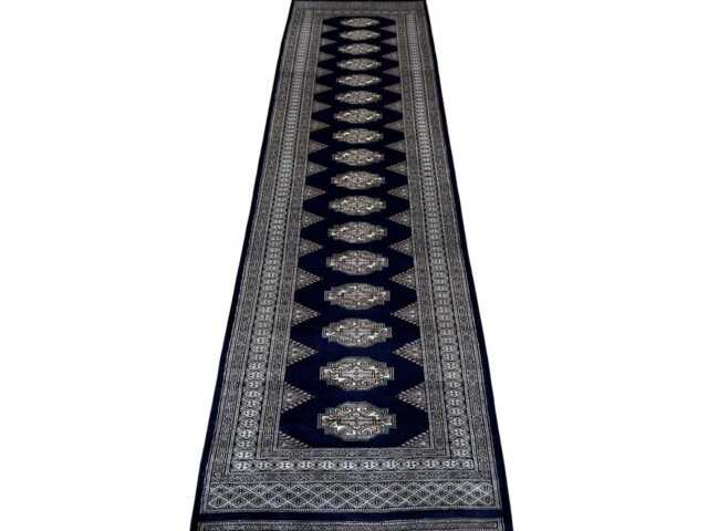 2.6x10 Navy Blue Bokhara Rug - Runner Hallway Luxury Long Fine Quality Green Afghan - image 1