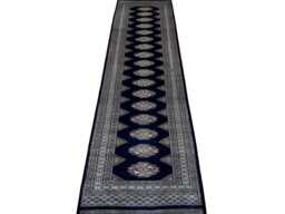 2.6x10 Navy Blue Bokhara Rug - Runner Hallway Luxury Long Fine Quality Green Afghan - thumbnail 1