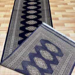2.6x10 Navy Blue Bokhara Rug - Runner Hallway Luxury Long Fine Quality Green Afghan - thumbnail 4