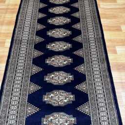 2.6x10 Navy Blue Bokhara Rug - Runner Hallway Luxury Long Fine Quality Green Afghan - thumbnail 3