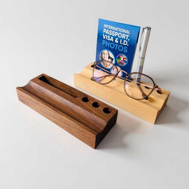 Solid Walnut Wood Desk Organizer, Pen, Business Card, Glasses Holder - image 1