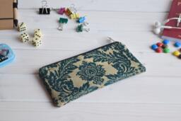 Teal Damask Pencil Case Zippered Travel Pouch