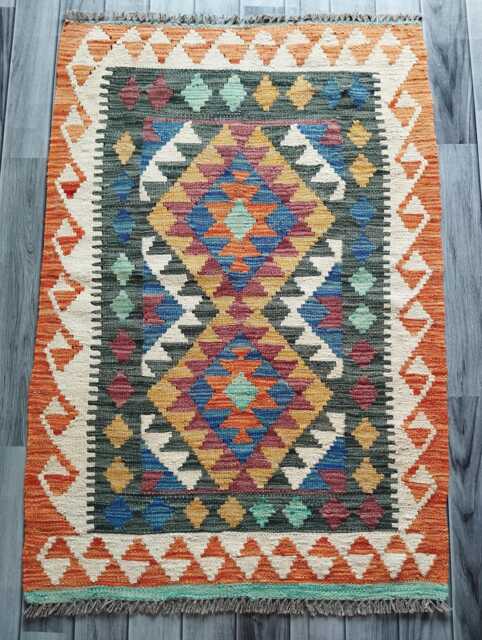 Classic Kilim Rug, Handmade Artisan Afghan Turkish Scandinavian Navajo Bohemian Wool Flatweave Multicolour Rug 116x79 cm - image 1