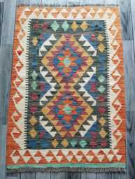 Classic Kilim Rug, Handmade Artisan Afghan Turkish Scandinavian Navajo Bohemian Wool Flatweave Multicolour Rug 116x79 cm - thumbnail 1