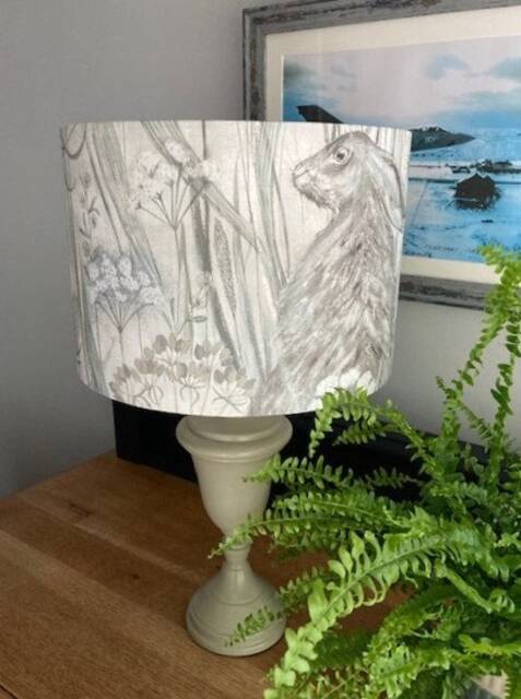 Sanderson Dune Hares Luxury Lamp Shade. Mist & Pebble. Bespoke. Handmade Table Or Pendant Drum Shades in 20cm, 30cm 0R 40cm - image 1