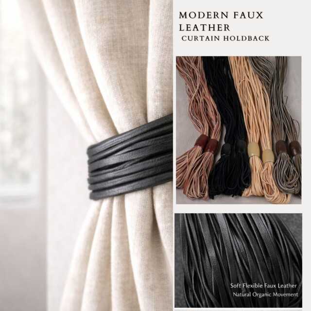 Modern Faux Leather Curtain Holdback - Minimal Wall Mounted Strap Tieback Scandinavian Window Decor 1M Length - image 1