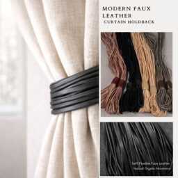 Modern Faux Leather Curtain Holdback - Minimal Wall Mounted Strap Tieback Scandinavian Window Decor 1M Length