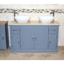 Bathroom Vanity Unit - Grey Painted Travertine Top & Ceramic Basin Set 402Gttcbcx2 - thumbnail 1