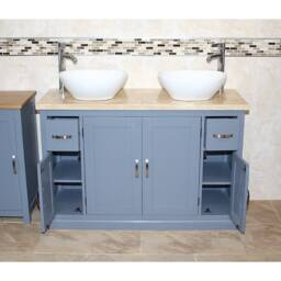 Bathroom Vanity Unit - Grey Painted Travertine Top & Ceramic Basin Set 402Gttcbcx2 - thumbnail 2