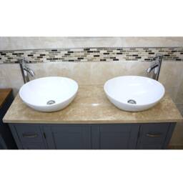 Bathroom Vanity Unit - Grey Painted Travertine Top & Ceramic Basin Set 402Gttcbcx2 - thumbnail 3