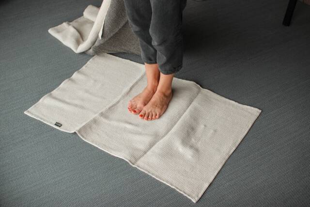 Waffle Linen Bath Mat Organic Cotton Blend, Absorbent Shower Rug - image 1