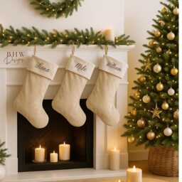 Personalised Name Beige Velvet Stocking Hanging Christmas - thumbnail 2