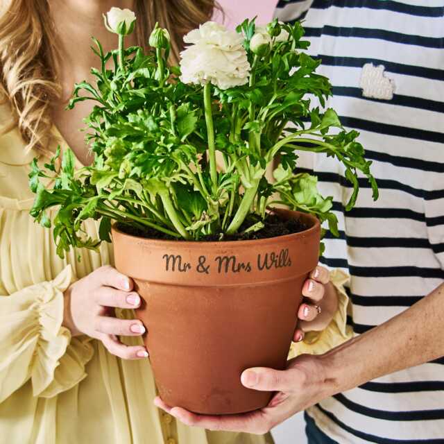Personalised Mr & Mrs Terracotta Plant Pot - Engraved Wedding Gift - image 1