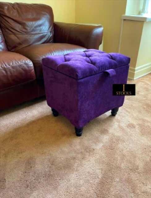 Purple Velvet Ottoman Stool With Storage, Handmade Footstool - image 1