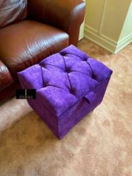 Purple Velvet Ottoman Stool With Storage, Handmade Footstool - thumbnail 2