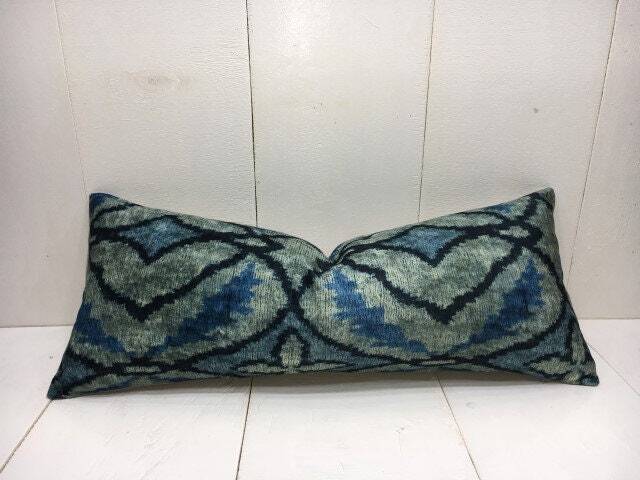 Ikat Lumbar Pillow Cover Handwoven Silk Accent Pillow, 10x24 - image 1