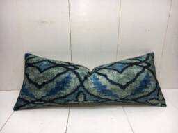 Ikat Lumbar Pillow Cover Handwoven Silk Accent Pillow, 10x24 - thumbnail 1