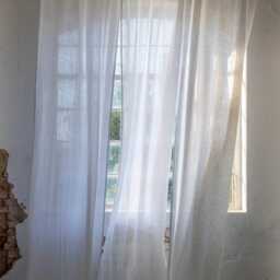 White Linen Curtain Panel Semi Sheer Rod Pocket, Handmade in Poland - thumbnail 4