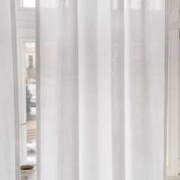 White Linen Curtain Panel Semi Sheer Rod Pocket, Handmade in Poland - thumbnail 3