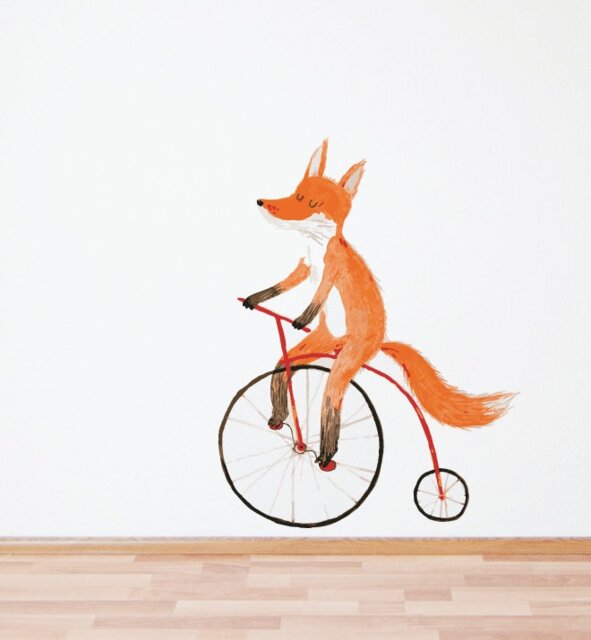 Fox On A Bike Wall Sticker Decal - Kids Stickers, Animals Childrens Decals, Art, Room, Girl, Boy