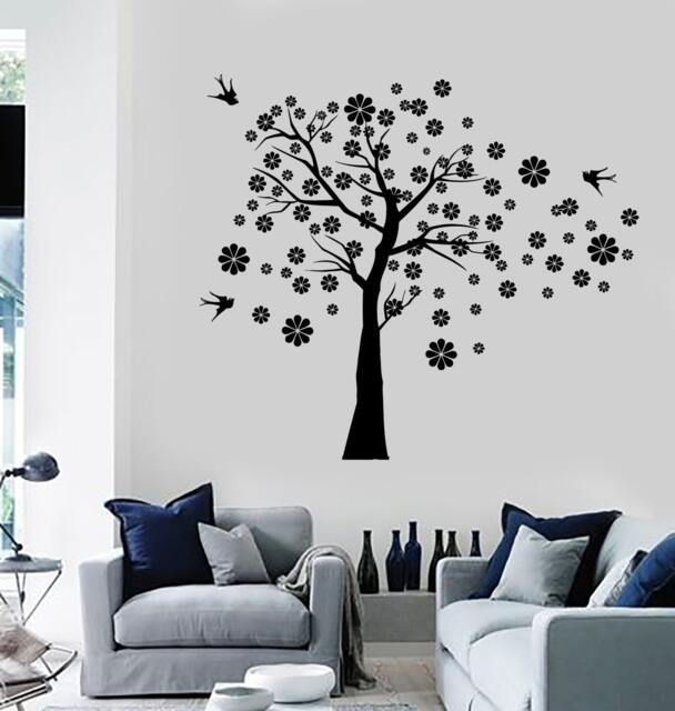 Wall Decal Cherry Tree Swallow Bird Floral Vinyl Sticker Mural Art 1434Dz - image 1