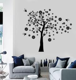 Wall Decal Cherry Tree Swallow Bird Floral Vinyl Sticker Mural Art 1434Dz - thumbnail 1