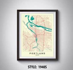 Portland Oregon Map Art Print 1940S Style Travel Poster - thumbnail 1
