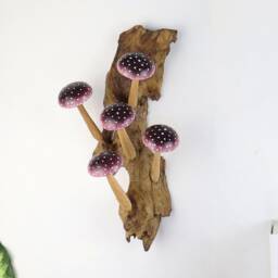 Purple Mushroom Wall Art, Wooden Deco, Wood Carving, Unique Figurine, Fairy, Forest, Patio Handmade Gift For Valentine Day - thumbnail 3