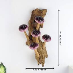 Purple Mushroom Wall Art, Wooden Deco, Wood Carving, Unique Figurine, Fairy, Forest, Patio Handmade Gift For Valentine Day - thumbnail 2