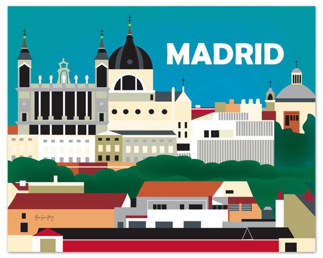 Madrid Skyline Art Print, Artwork, Wall Art, Horizontal, Spain Gift, Spanish Decor, Print, Style E8-O-Mad - image 1