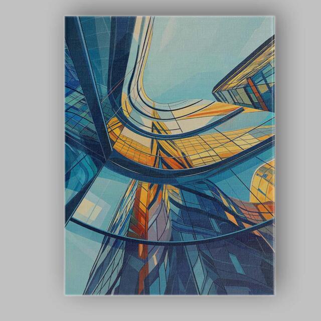 Modern Abstract Glass Skyscraper Architectural Perspective Canvas Wall Art Print Decor Picture Ready To Hang - image 1