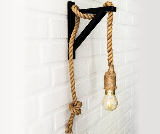 Handmade Rope Wall Lamp Rustic Wooden Sconce, Coastal Decor - image 1