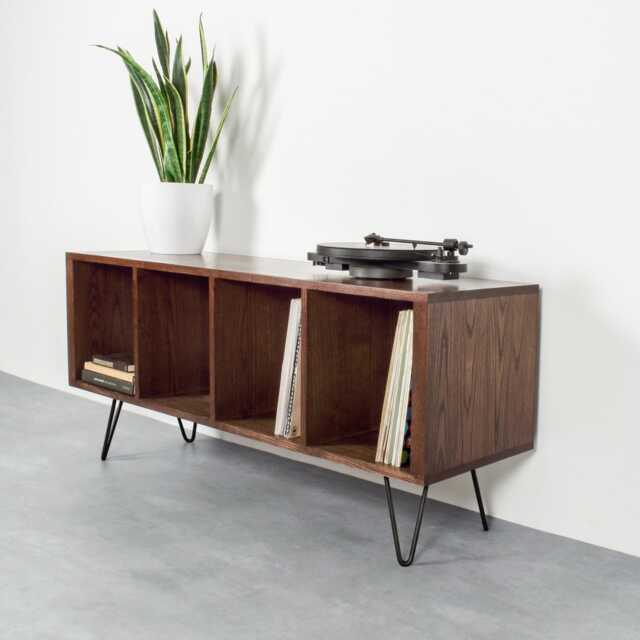 "Vinyl Storage Record Player Stand On Hairpin Legs, Large Solid Dark Ash ""Condor Cabinet" - image 1