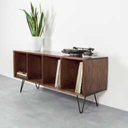 "Vinyl Storage Record Player Stand On Hairpin Legs, Large Solid Dark Ash ""Condor Cabinet" - thumbnail 1