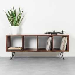 "Vinyl Storage Record Player Stand On Hairpin Legs, Large Solid Dark Ash ""Condor Cabinet" - thumbnail 2