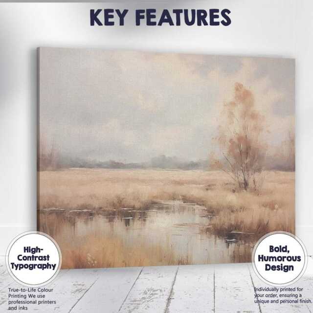 Pastel Wetland Reflection Landscape Serene Nature Canvas Wall Art Print Decor Picture Ready To Hang - image 1