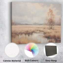 Pastel Wetland Reflection Landscape Serene Nature Canvas Wall Art Print Decor Picture Ready To Hang - thumbnail 2